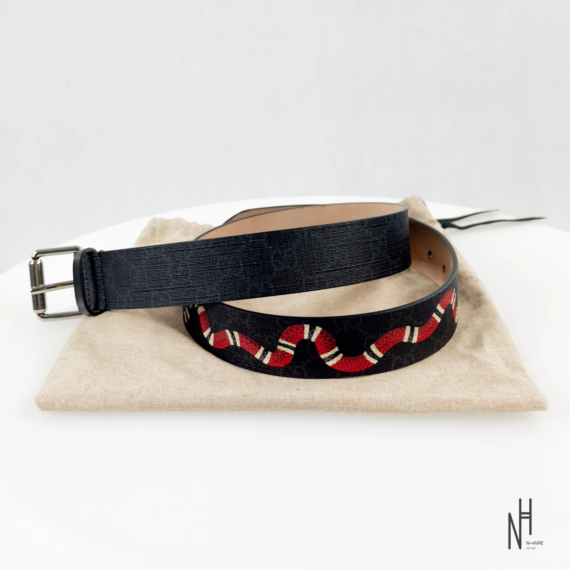 Gucci Kingsnake Monogram Belt Black / Red - Image 3