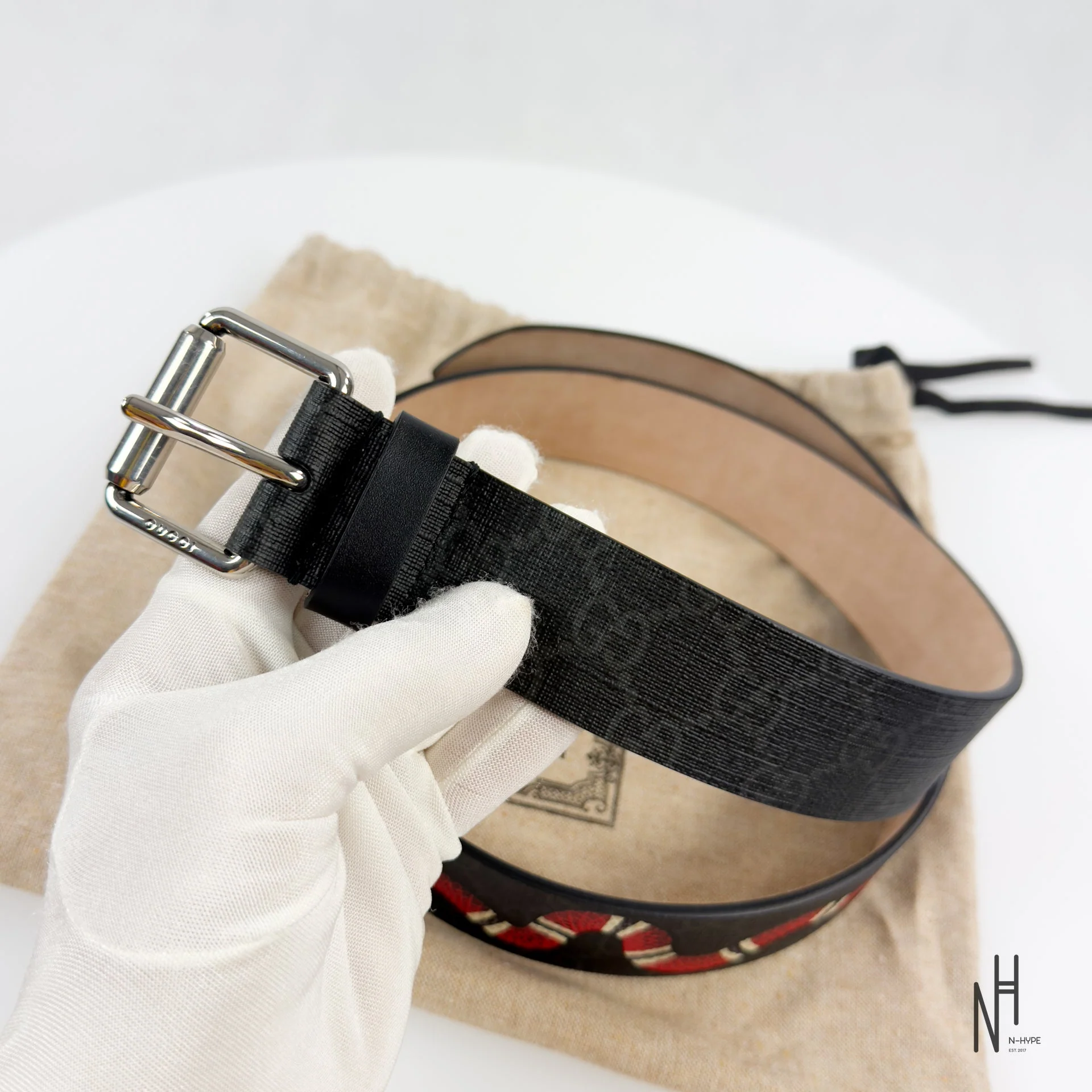 Gucci Kingsnake Monogram Belt Black / Red - Image 4