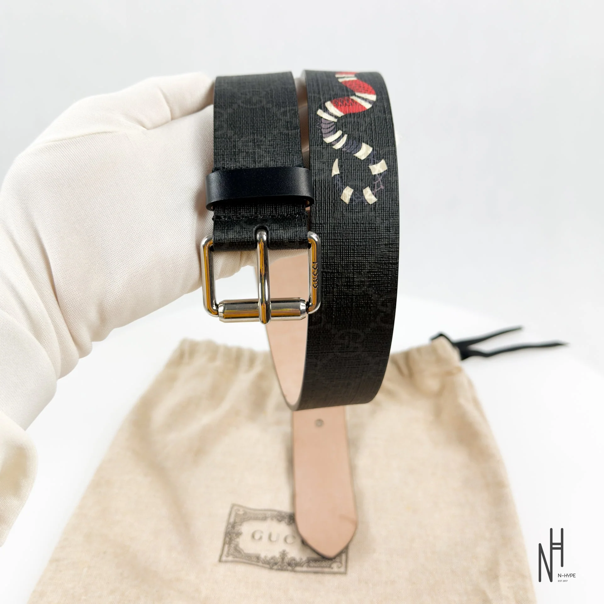 Gucci Kingsnake Monogram Belt Black / Red - Image 5