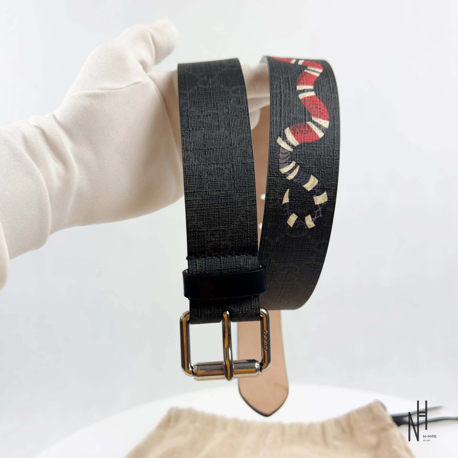 Gucci Kingsnake Monogram Belt Black / Red - Image 6