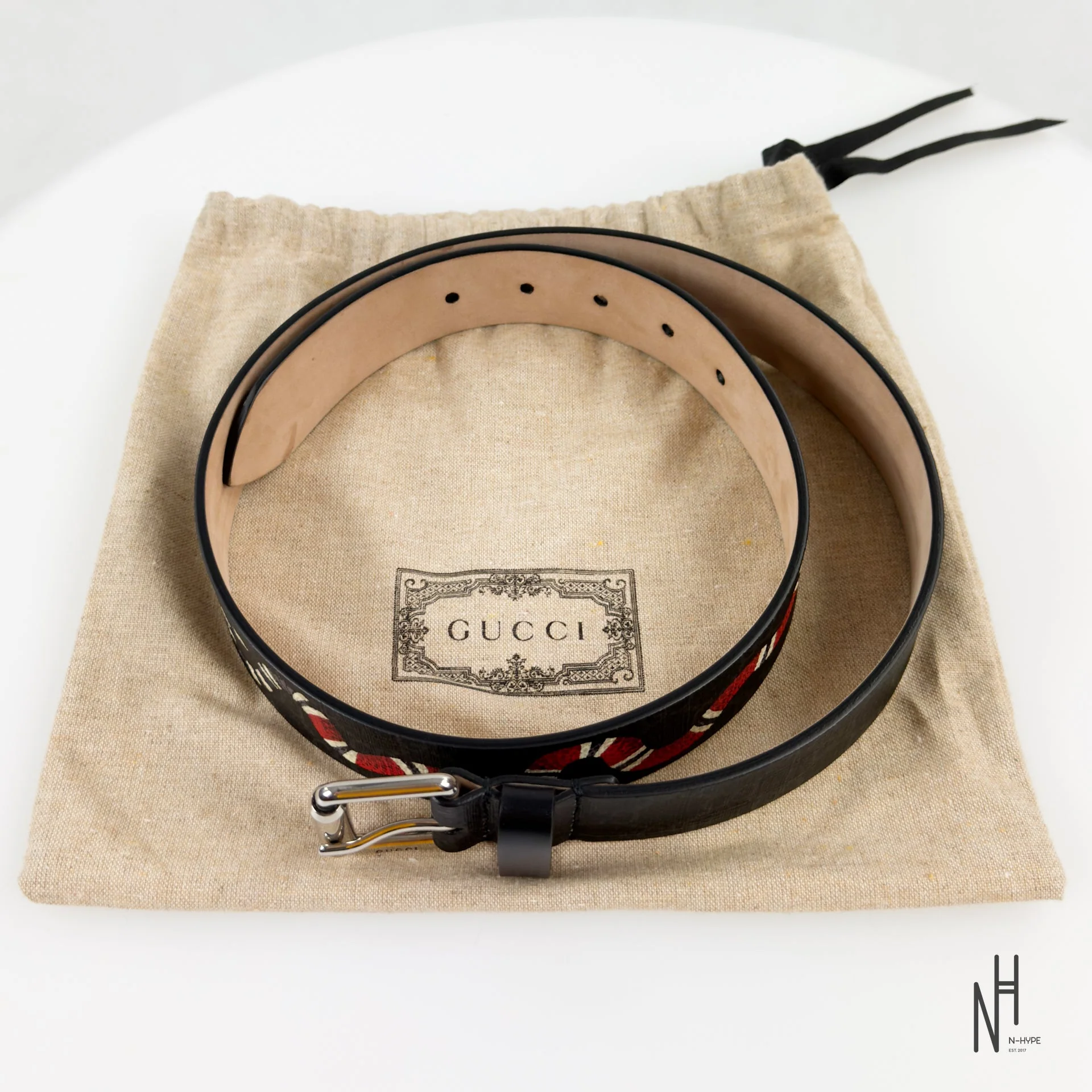Gucci Kingsnake Monogram Belt Black / Red - Image 7