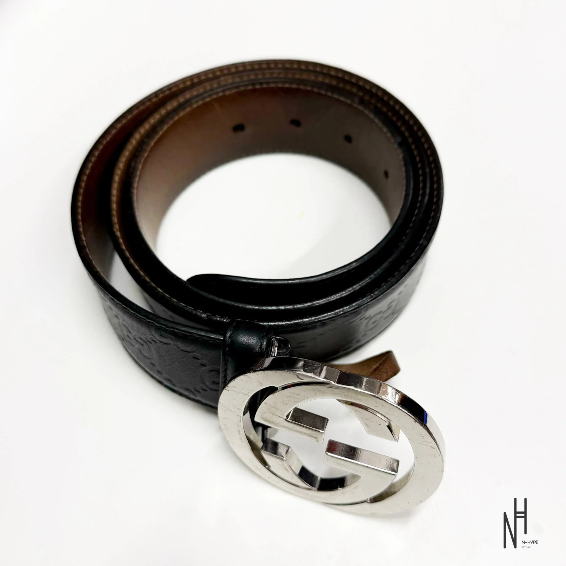Gucci Monogram Leather Belt - Image 2