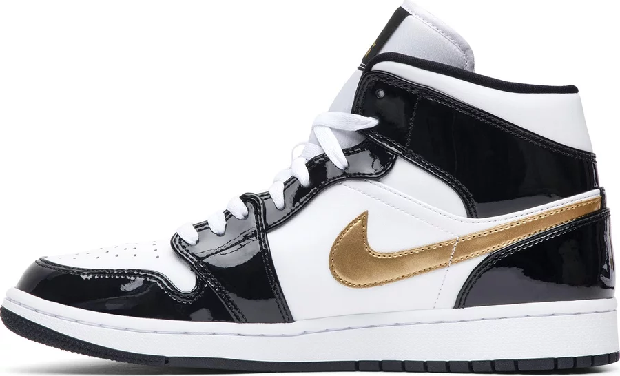 Jordan 1 Mid Patent Black White Gold - Image 2