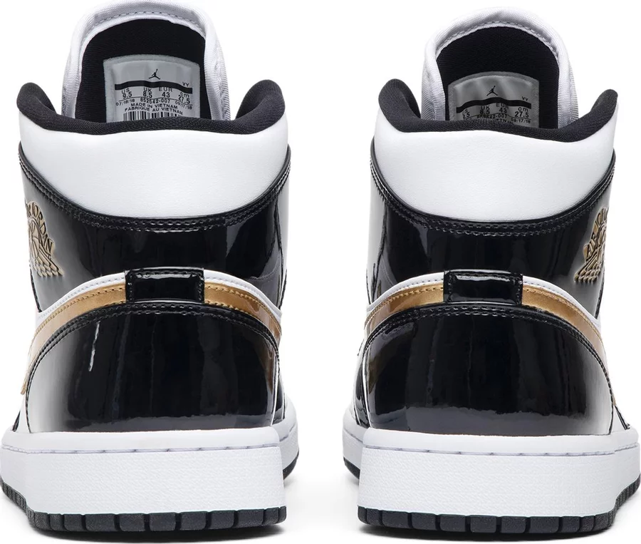 Jordan 1 Mid Patent Black White Gold - Image 3