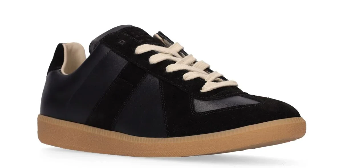 Maison Margiela Replica Leather & Suede Low Top Sneakers Black - Image 2