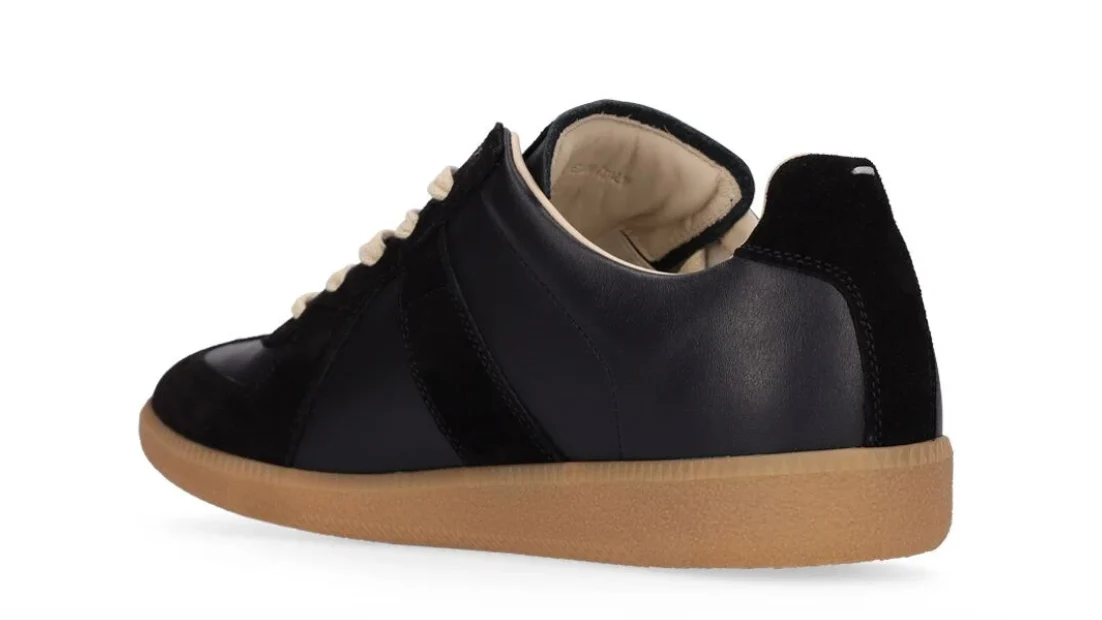 Maison Margiela Replica Leather & Suede Low Top Sneakers Black - Image 3