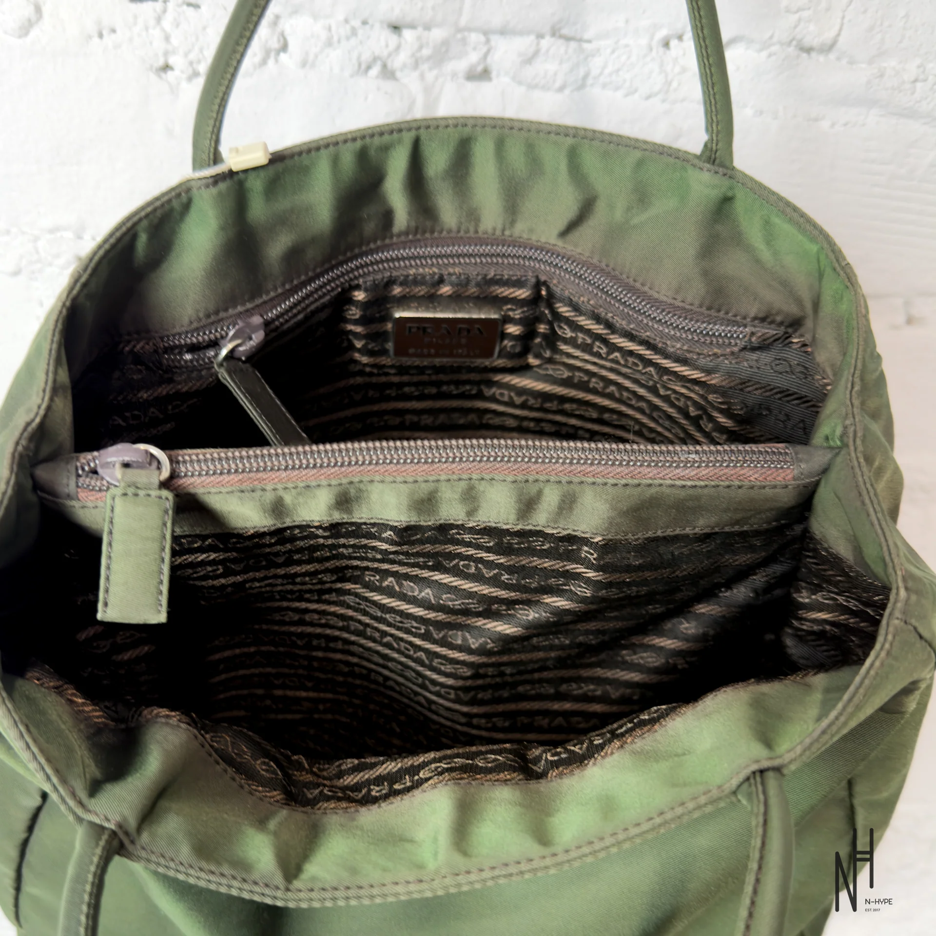 Prada Vintage Khaki Nylon Bag - Image 3