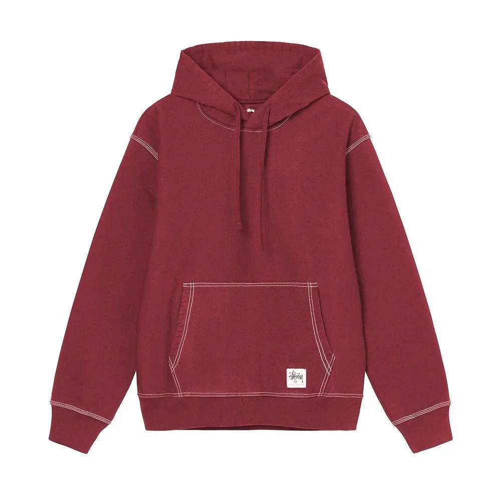 Stussy Contrast Stitch Label Hoodie Berry - Image 2