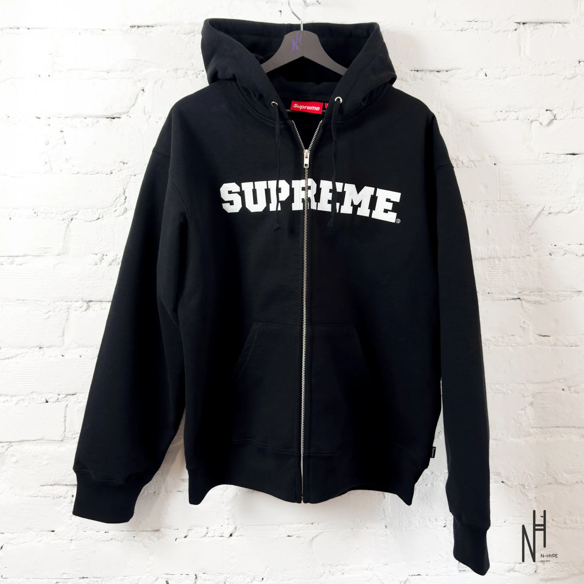 Supreme Collegiate Applique Zip Up Hooded Sweatshirt Black
