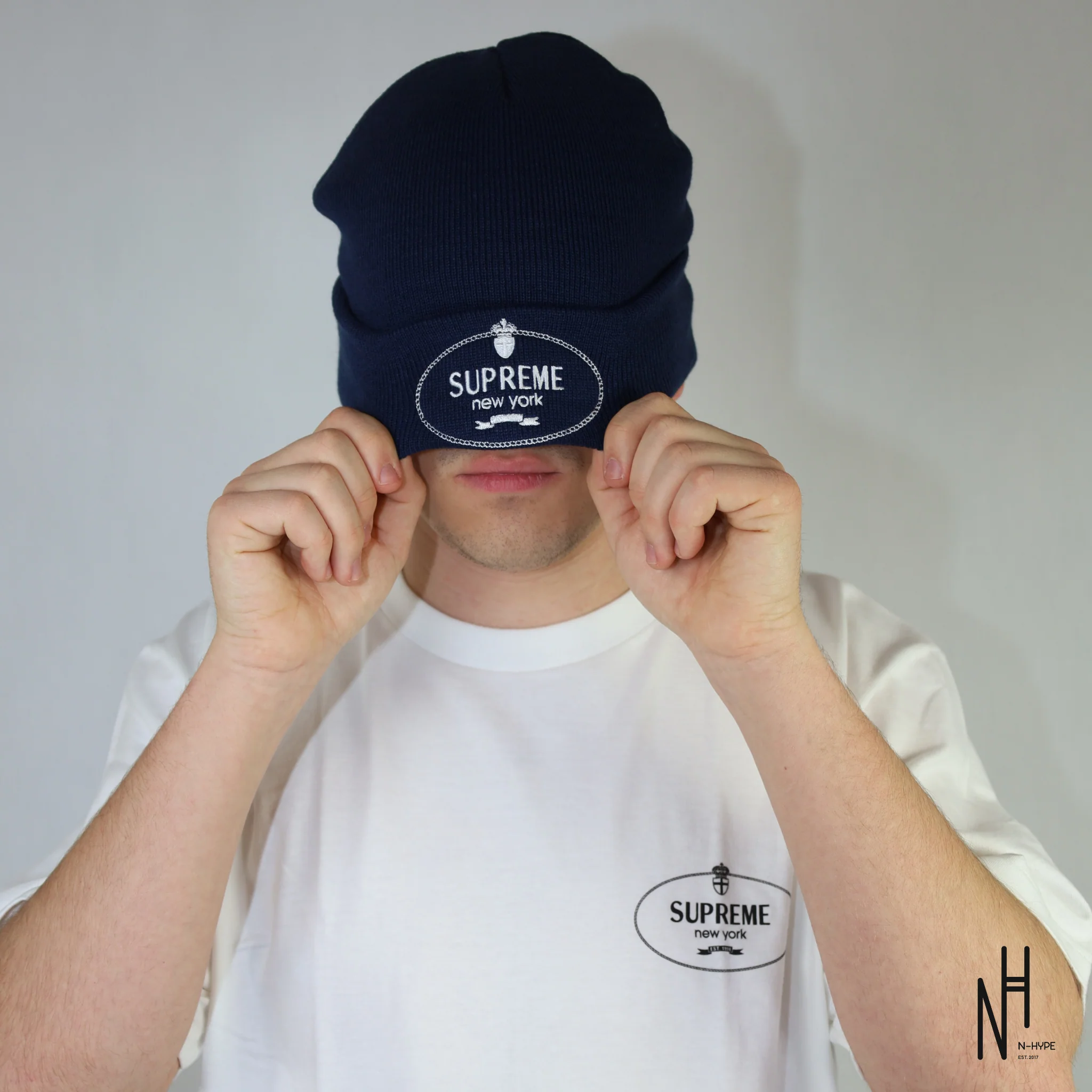 Supreme Crest Beanie Navy - Image 3
