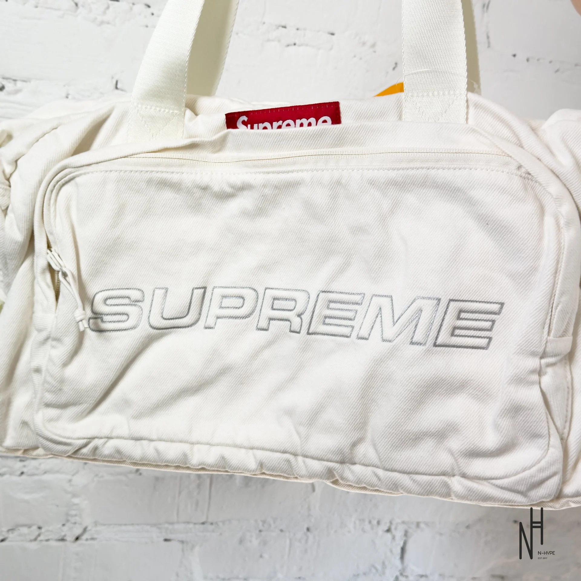 Supreme Denim Duffle Bag White - Image 3