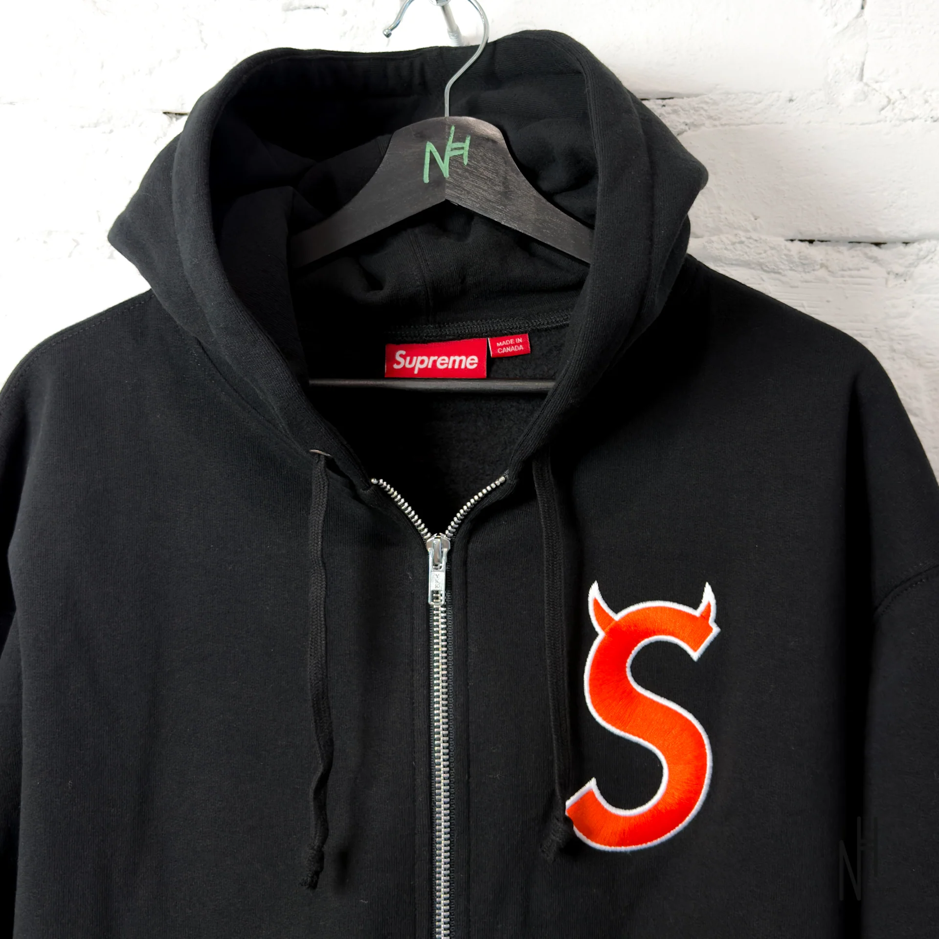 Supreme Devil S Logo Zip Up Hooded Sweatshirt Black - Image 2