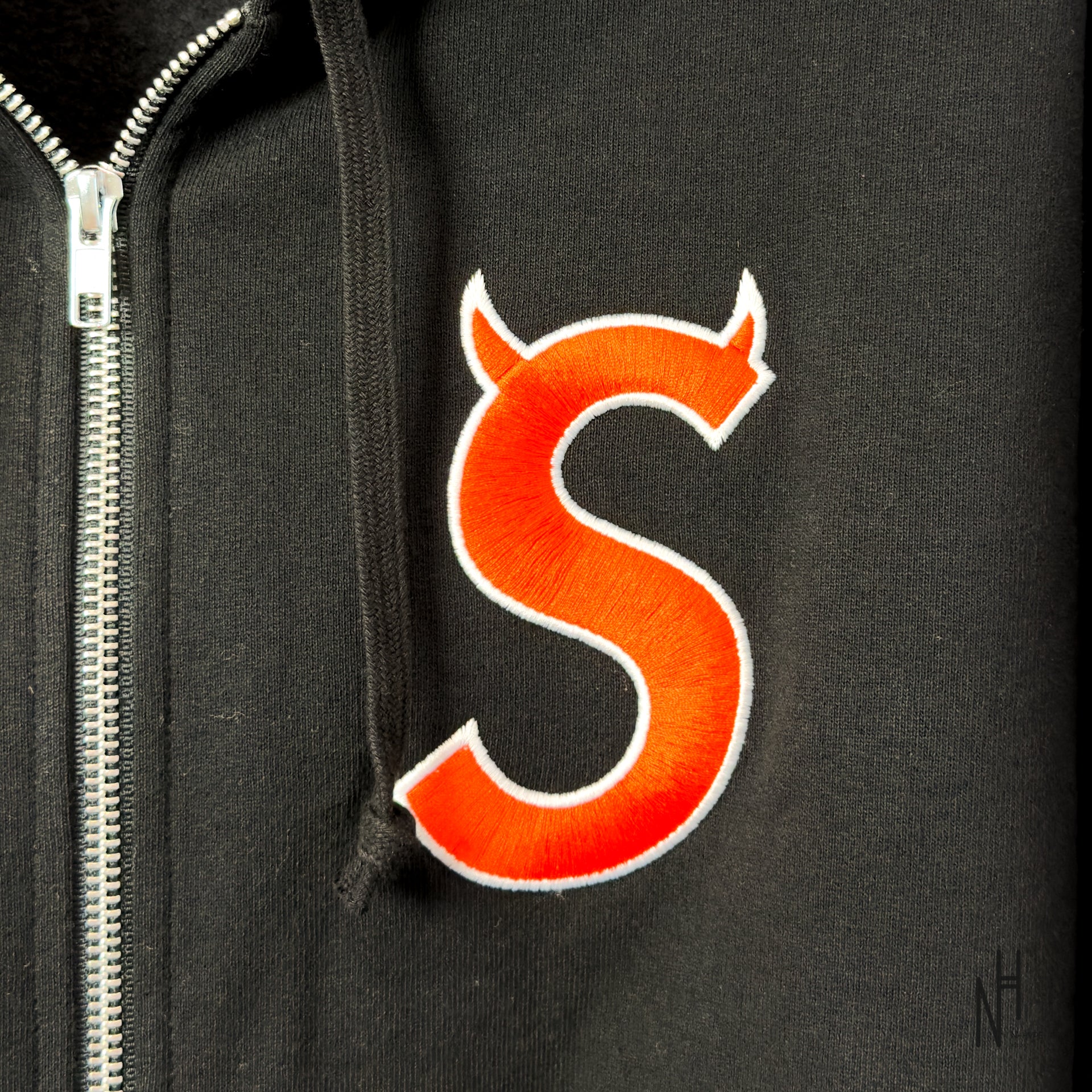 Supreme Devil S Logo Zip Up Hooded Sweatshirt Black - Image 3