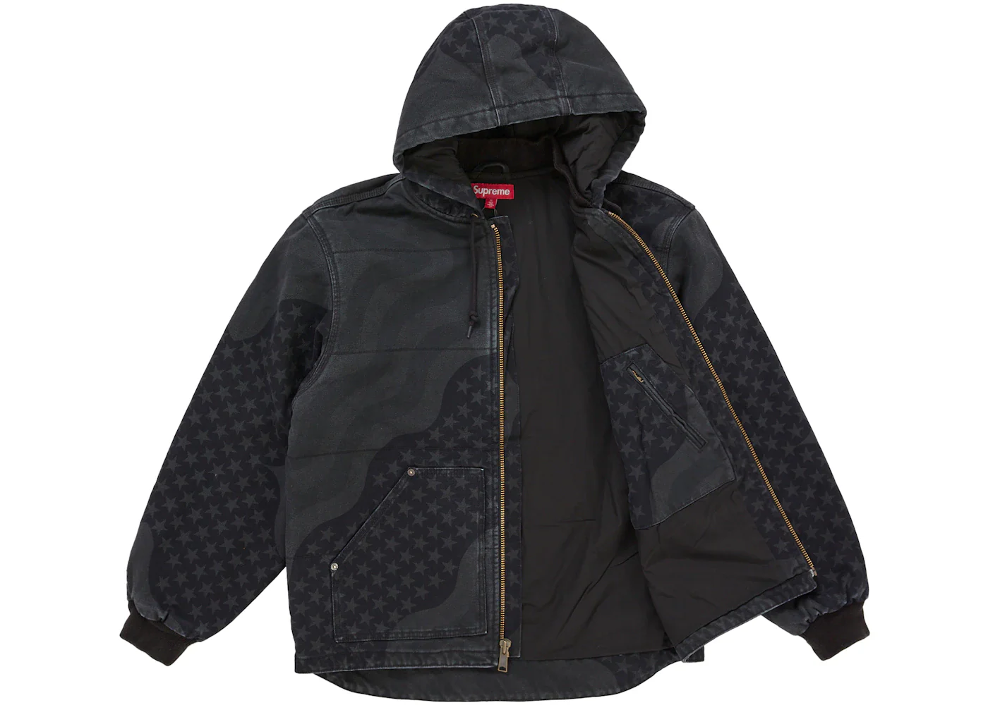 Supreme Flag Quilted Hooded Work Jacket Black - Image 2