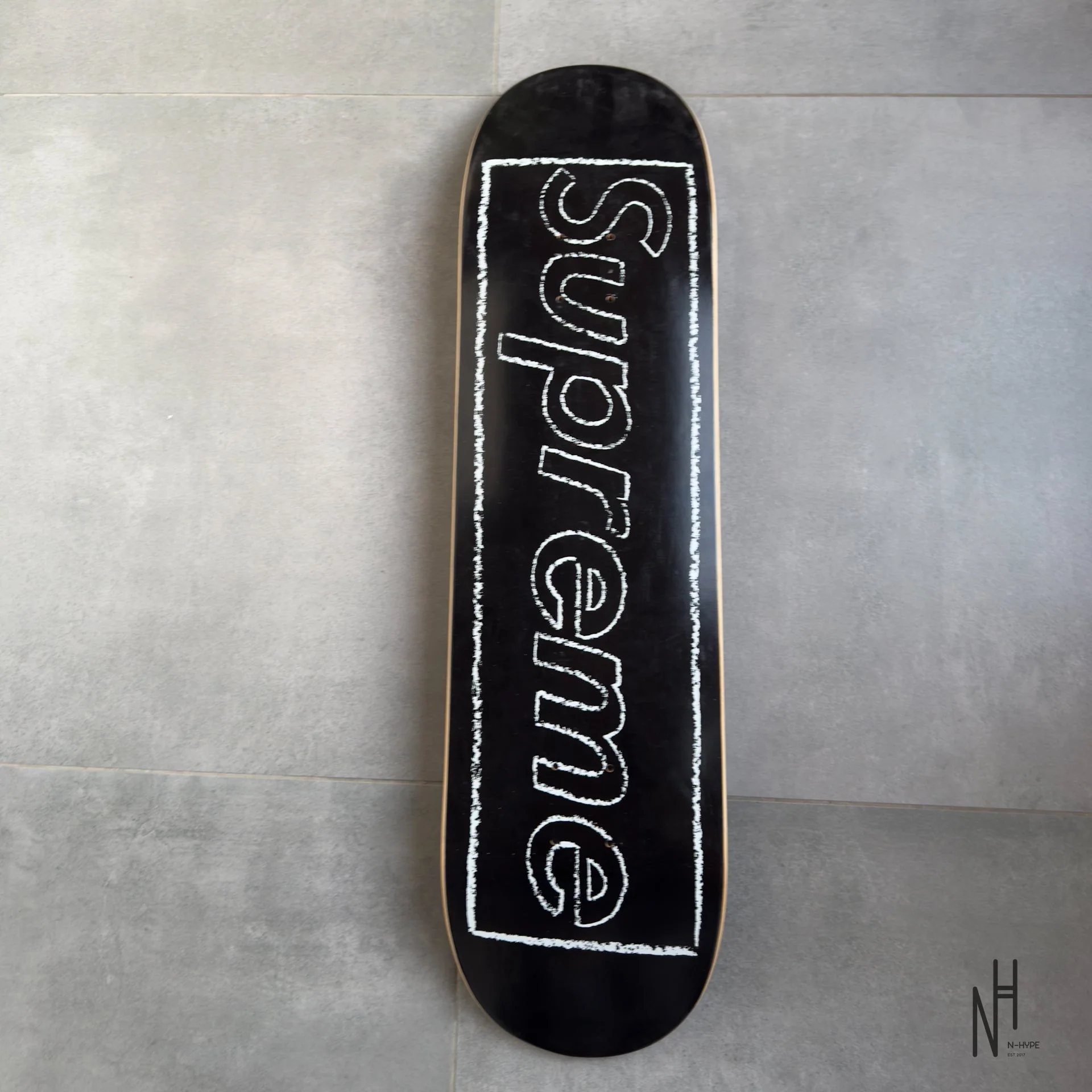 Supreme KAWS Chalk Logo Skateboard Deck Black - Image 2