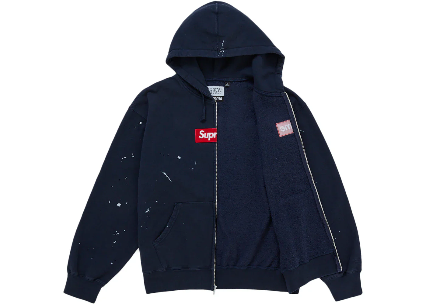 Supreme MM6 Maison Margiela Box Logo Zip Up Hooded Sweatshirt Navy - Image 2