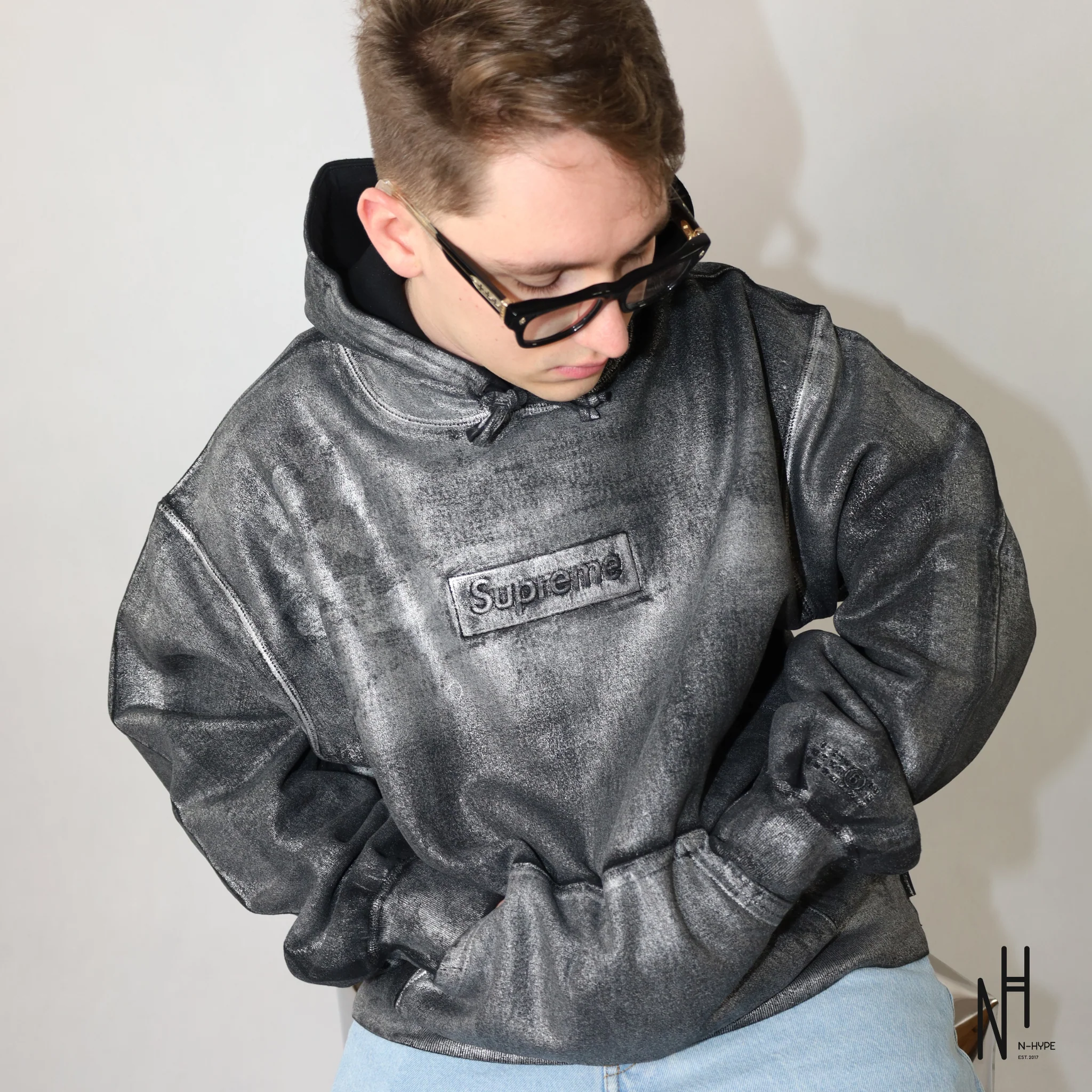 Supreme MM6 Maison Margiela Foil Box Logo Hooded Sweatshirt Black - Image 3