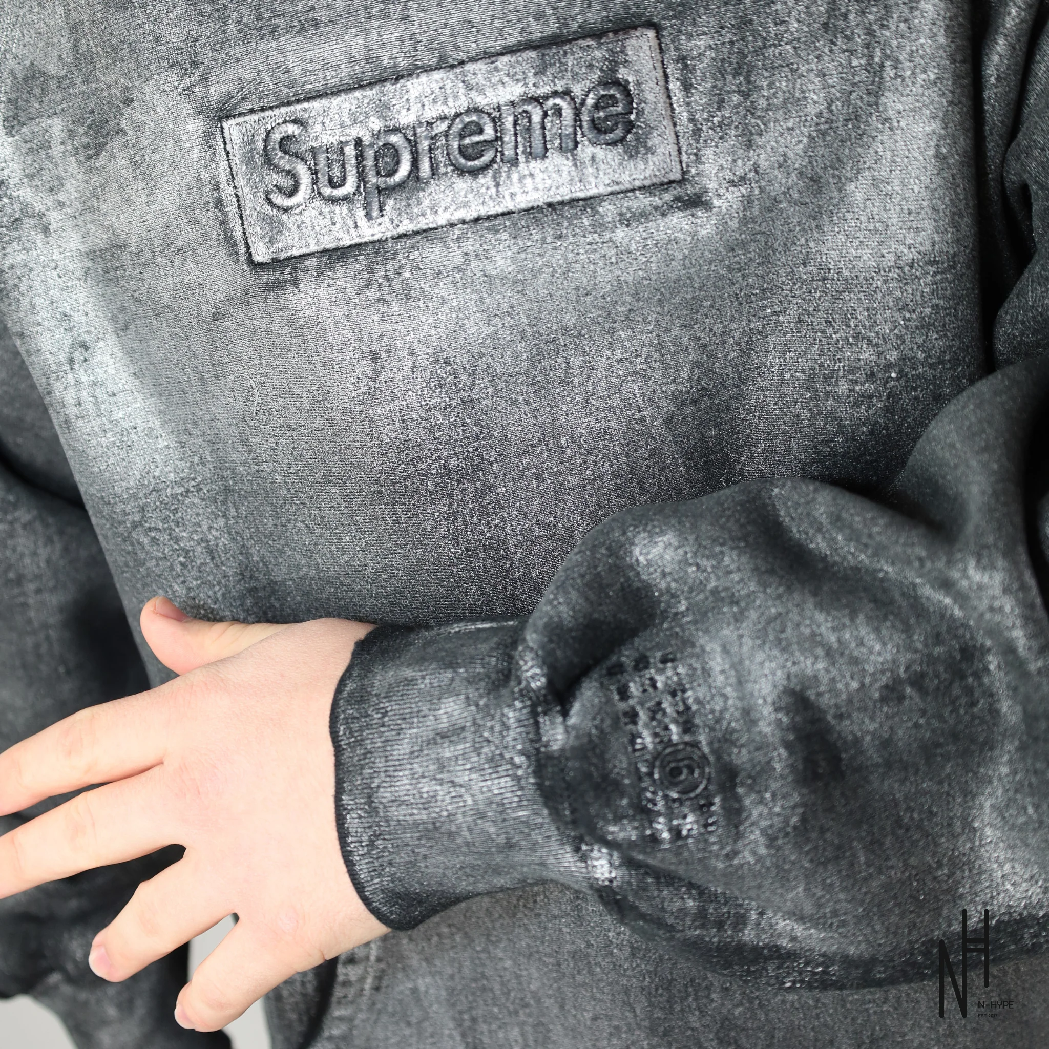Supreme MM6 Maison Margiela Foil Box Logo Hooded Sweatshirt Black - Image 4