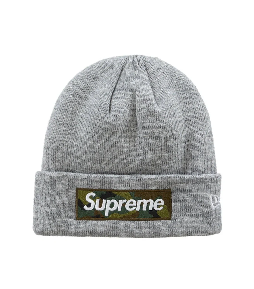 Supreme New Era Box Logo Beanie (FW23) Heather Grey Camo