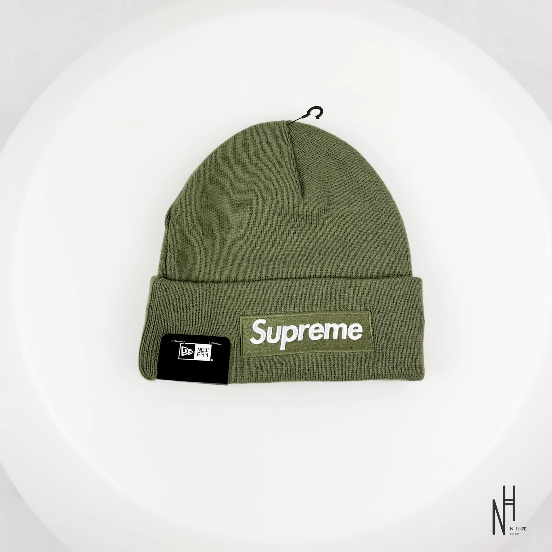 Supreme New Era Box Logo Beanie (FW25) Light Olive - Image 2