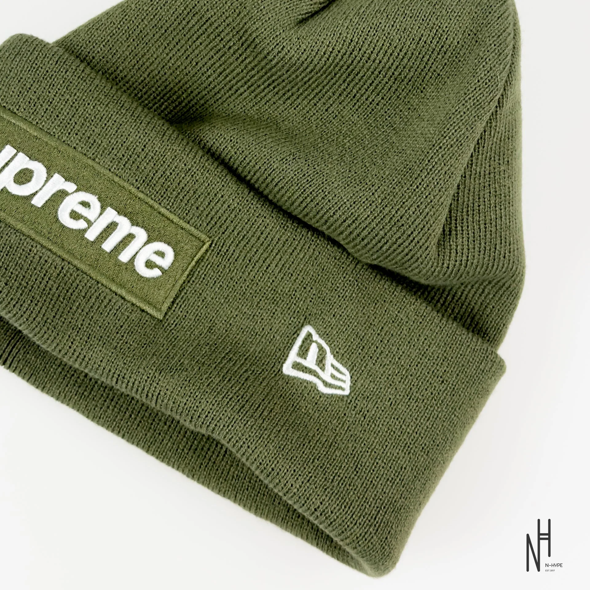 Supreme New Era Box Logo Beanie (FW25) Light Olive - Image 3