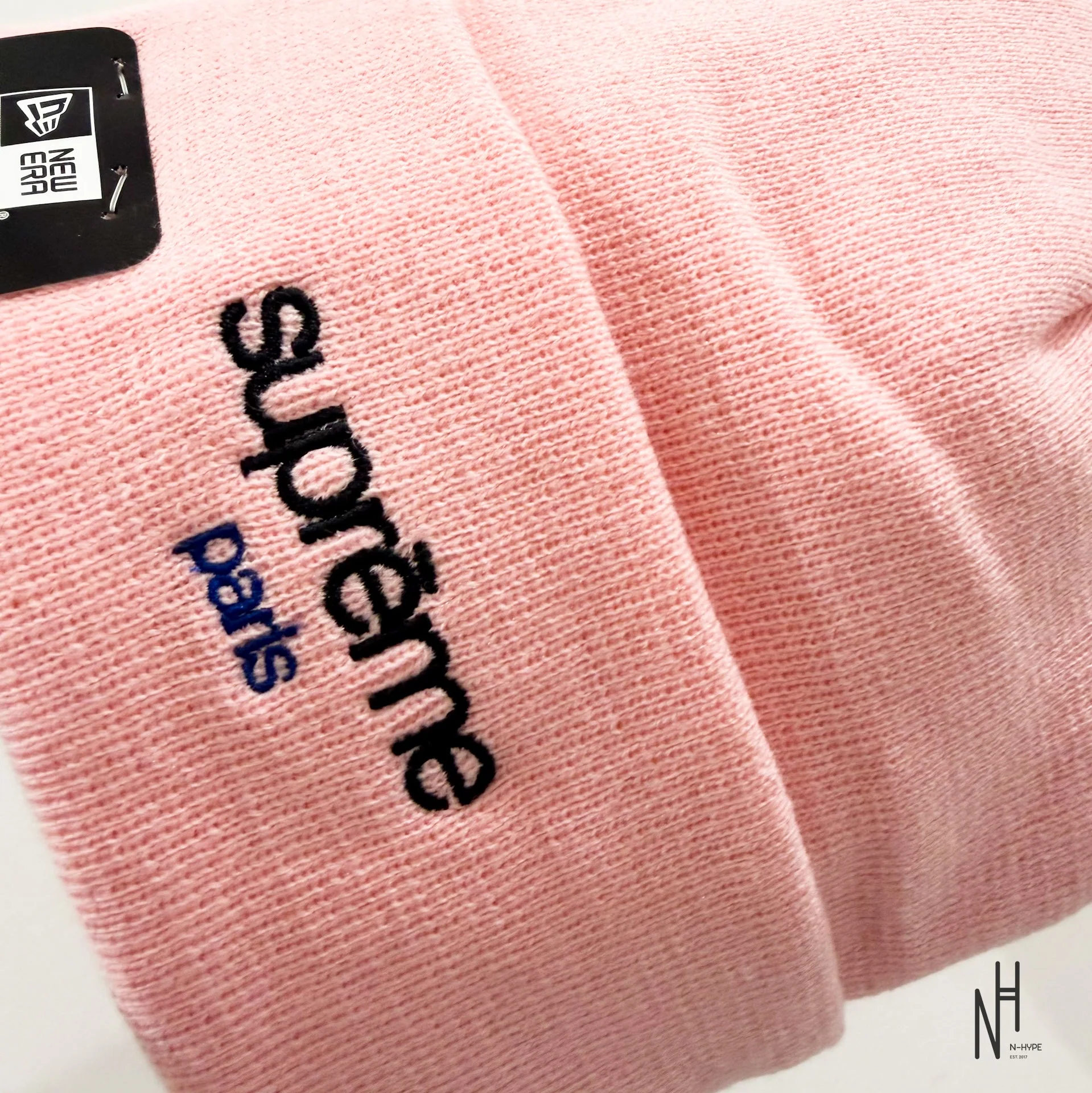 Supreme New Era Classic Logo Paris Beanie / Pink - Image 2