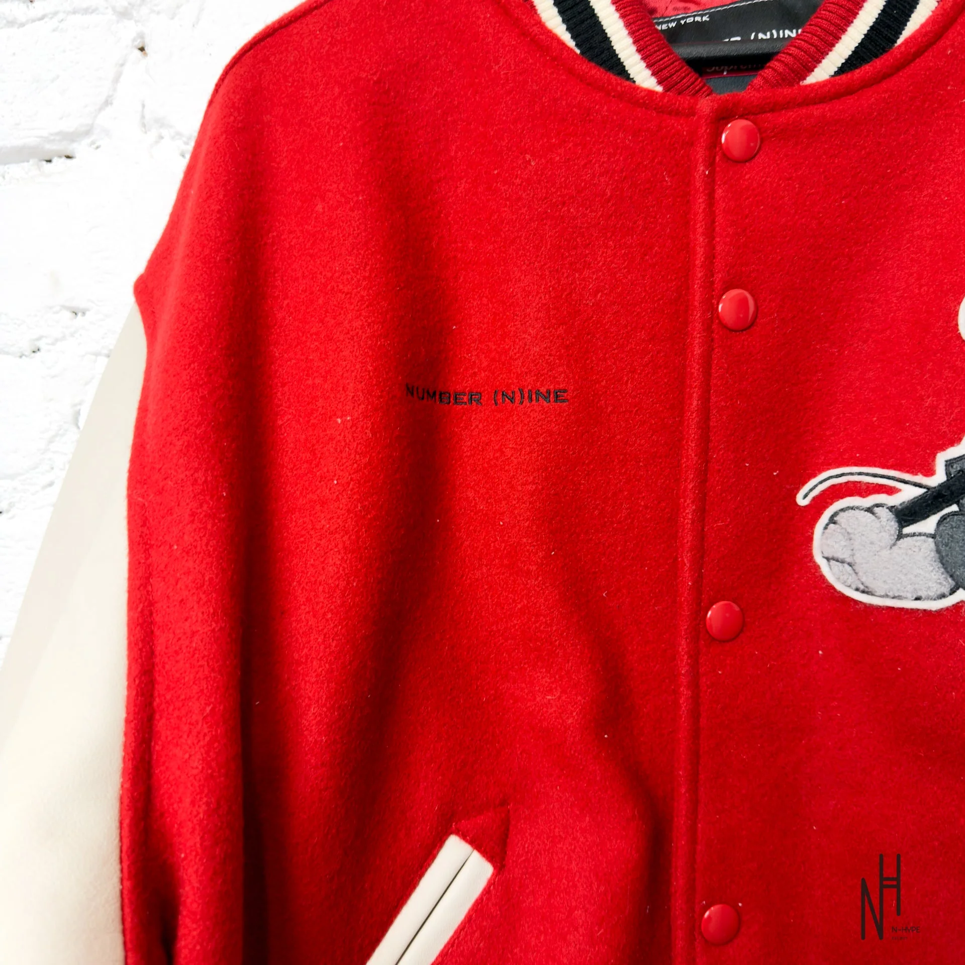 Supreme Number (N)ine Mickey Varsity Jacket Red - Image 3