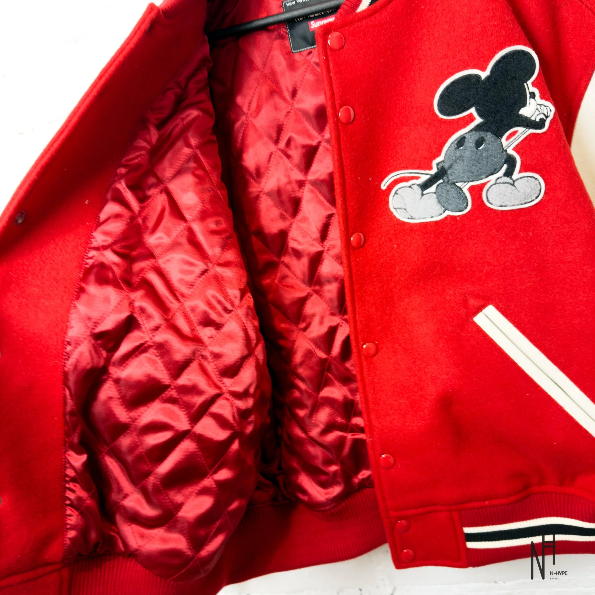 Supreme Number (N)ine Mickey Varsity Jacket Red - Image 4