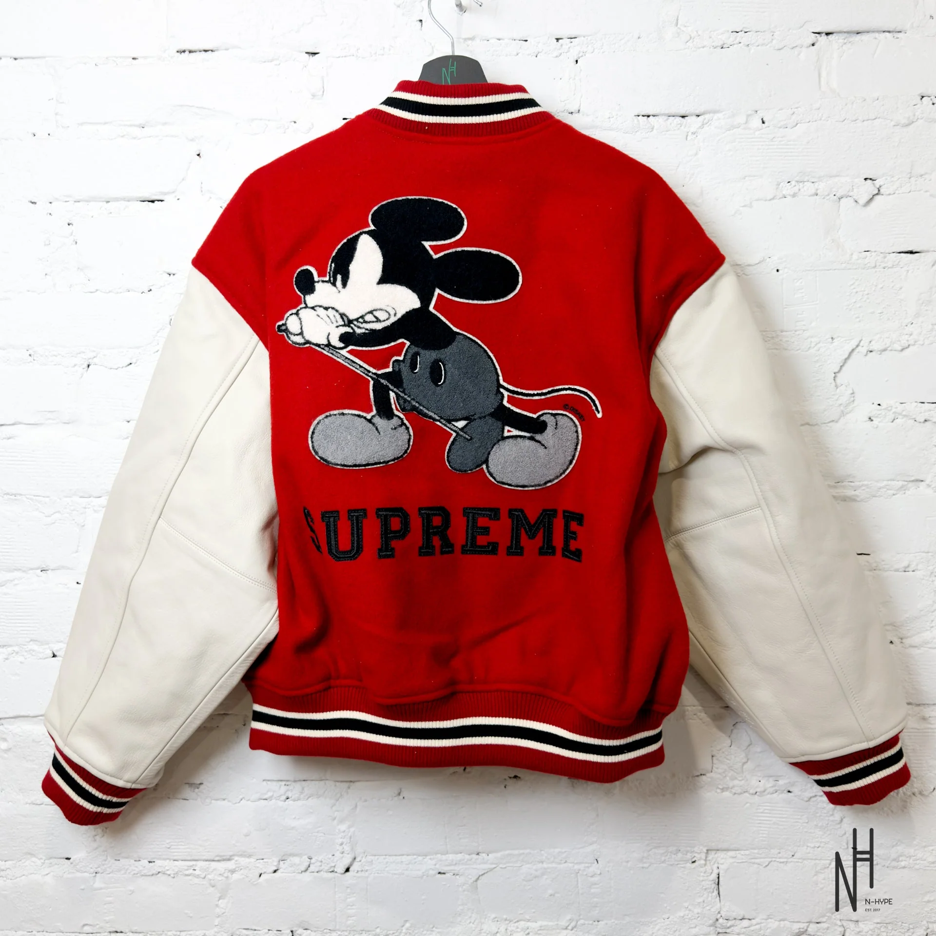 Supreme Number (N)ine Mickey Varsity Jacket Red - Image 8
