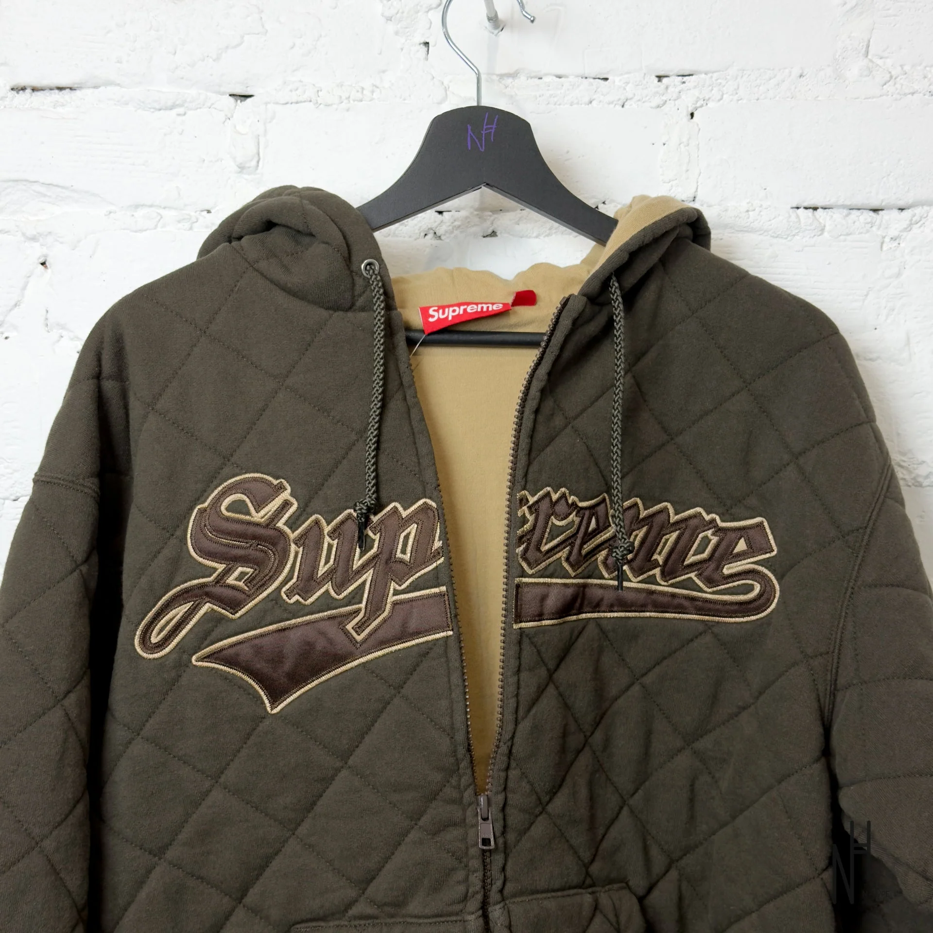 Supreme Quilted Zip Up Hooded Sweatshirt / Dark Brown - Image 2