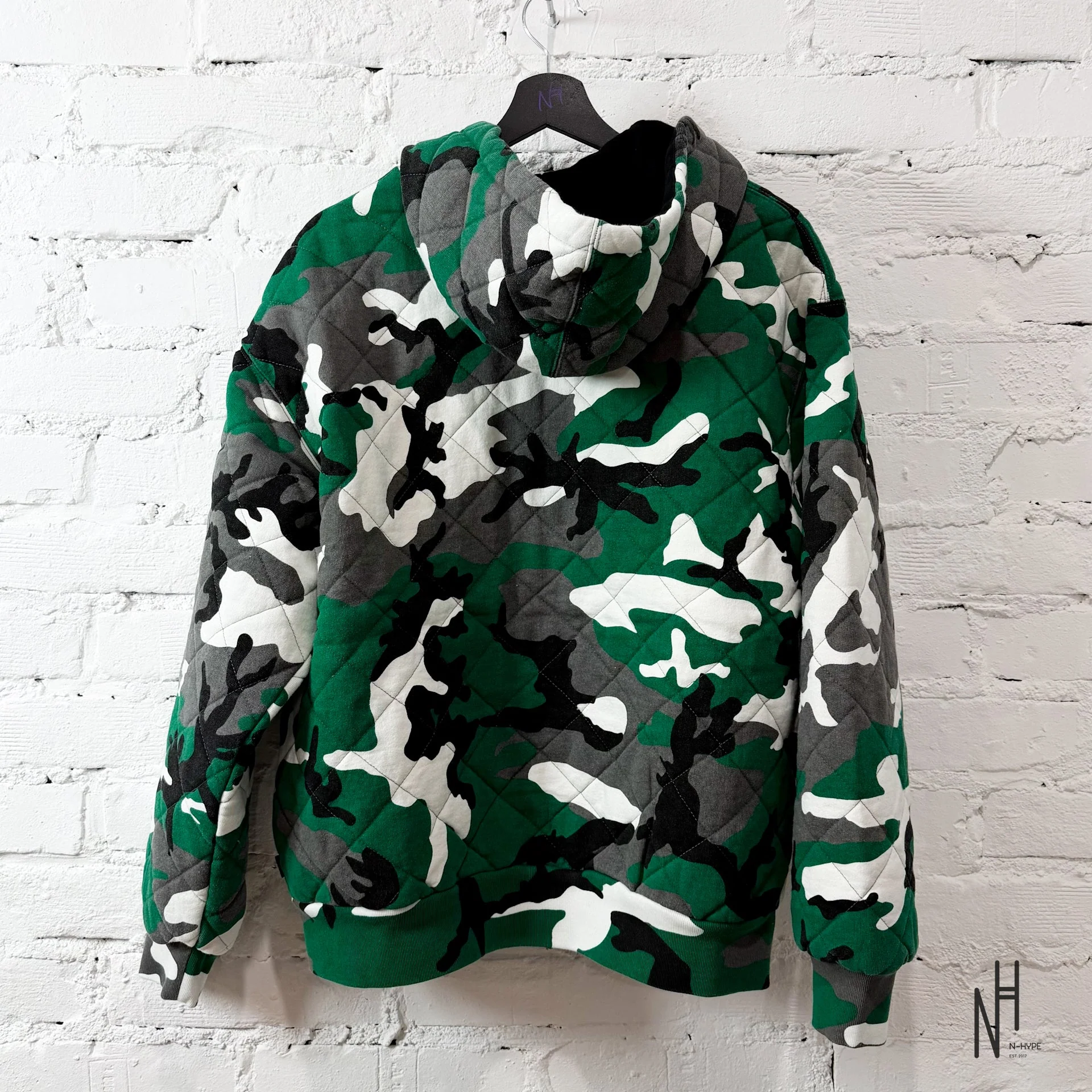 Supreme Quilted Zip Up Hooded Sweatshirt / Green Camo - Image 3