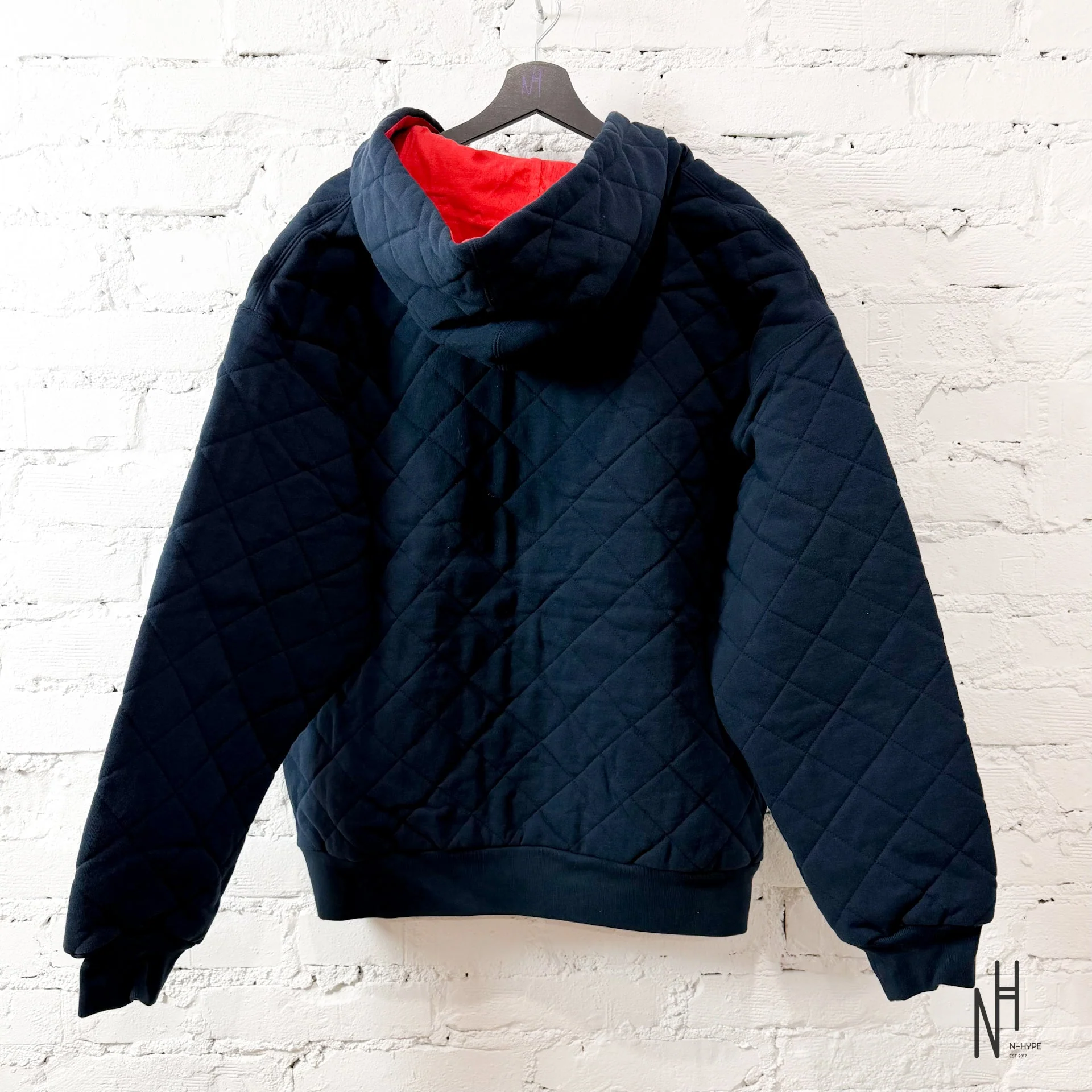 Supreme Quilted Zip Up Hooded Sweatshirt / Navy - Image 3