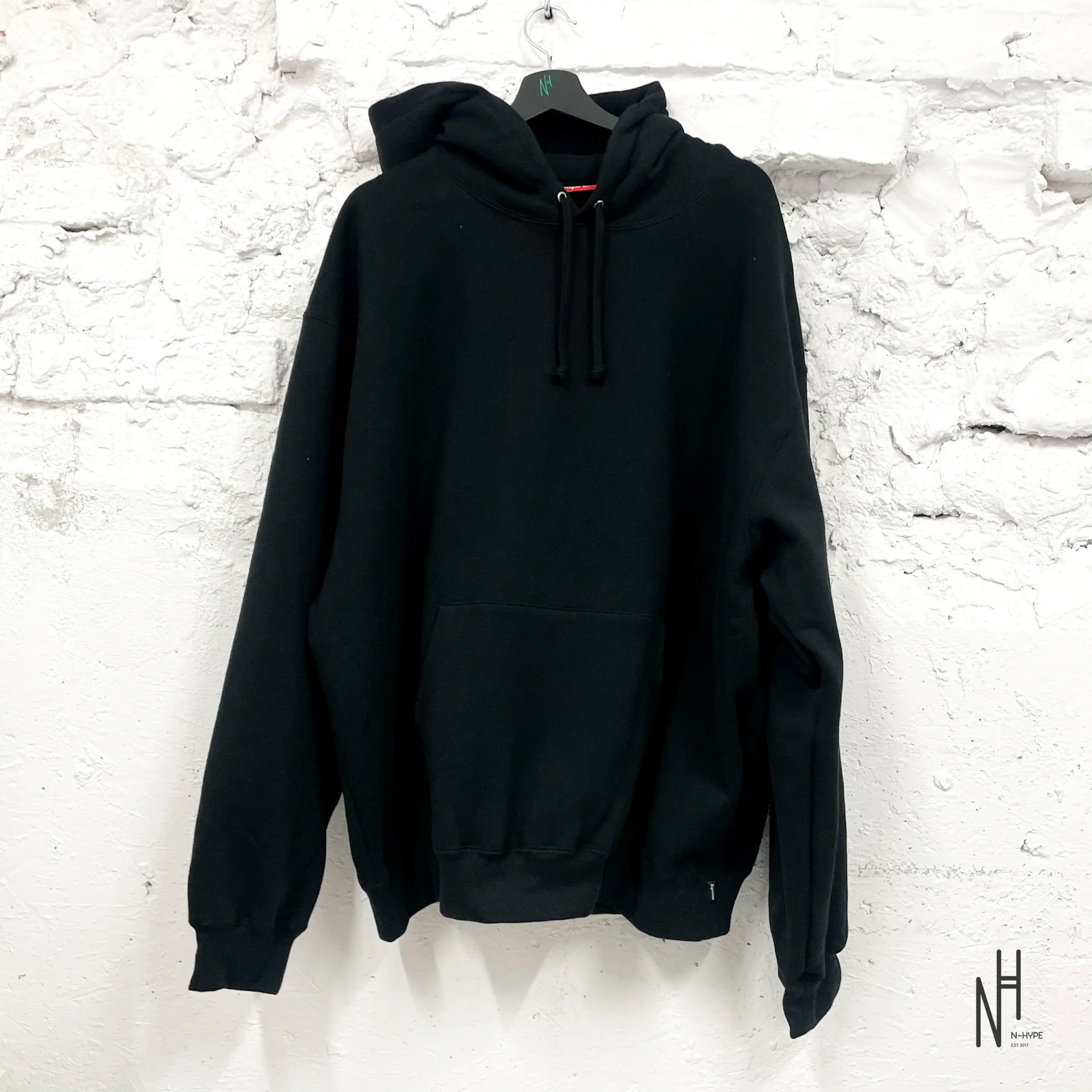 Supreme Satin Applique Hooded Sweatshirt Black - Image 2