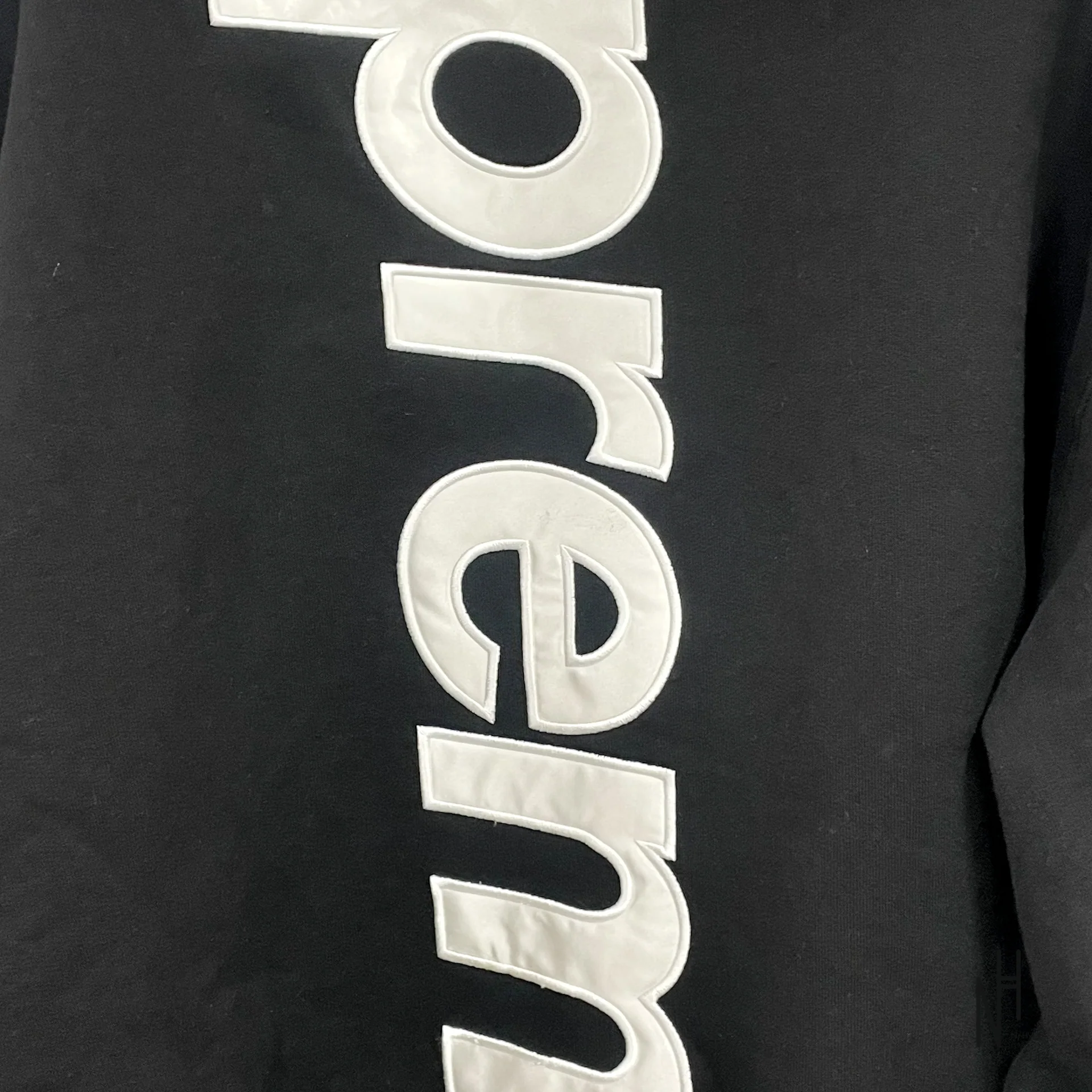 Supreme Satin Applique Hooded Sweatshirt Black - Image 4