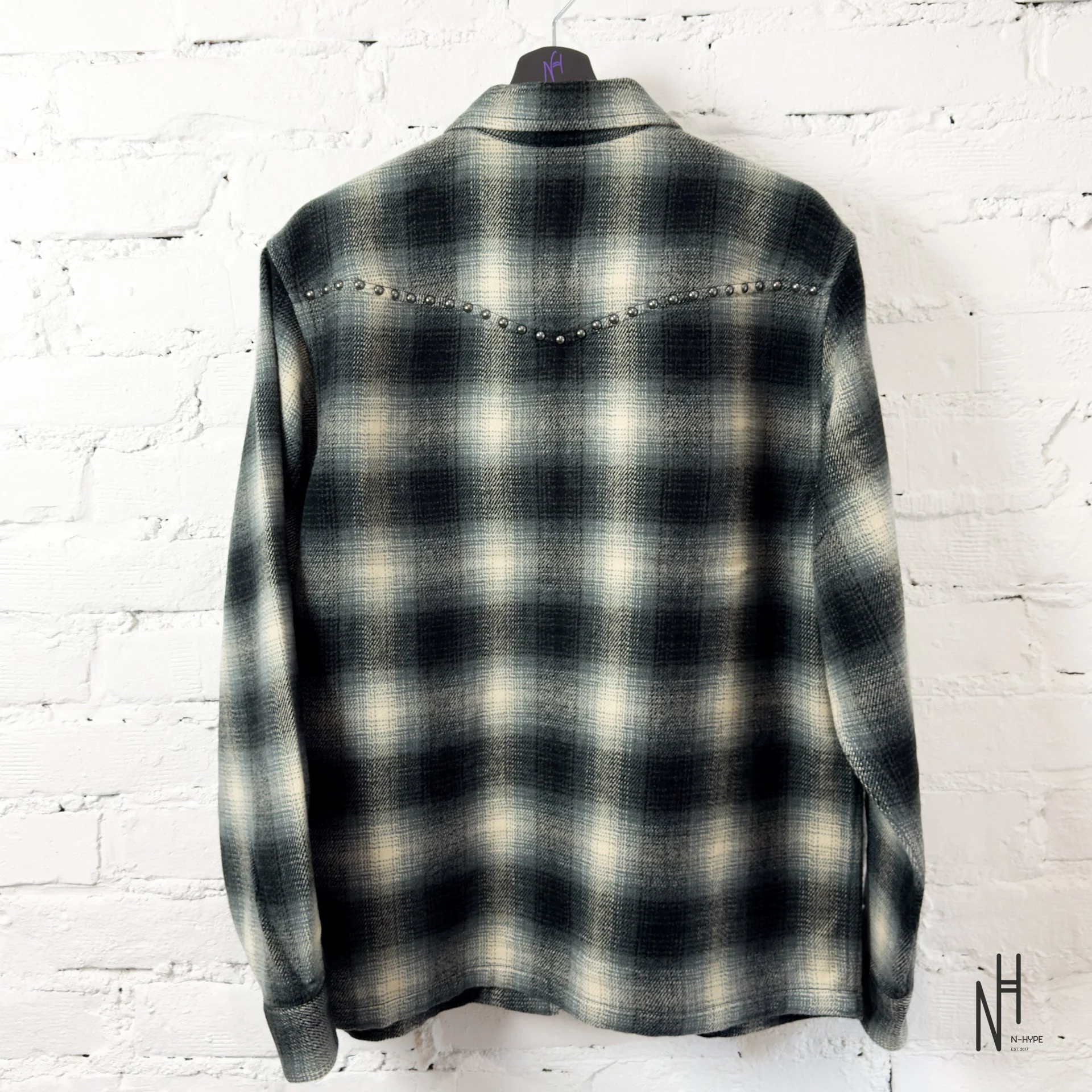 Supreme Studded Shadow Plaid Zip Up Shirt Black - Image 4
