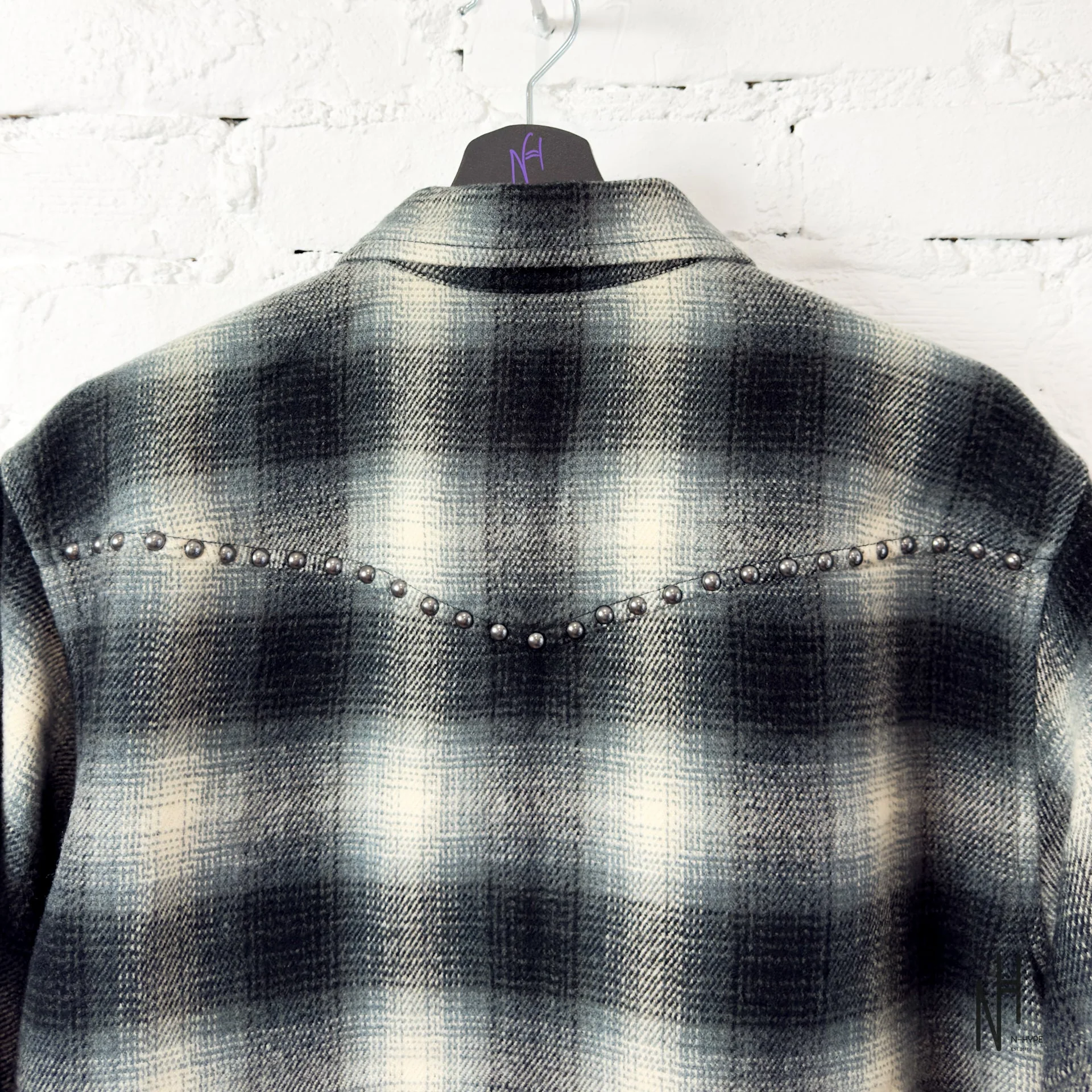 Supreme Studded Shadow Plaid Zip Up Shirt Black - Image 5