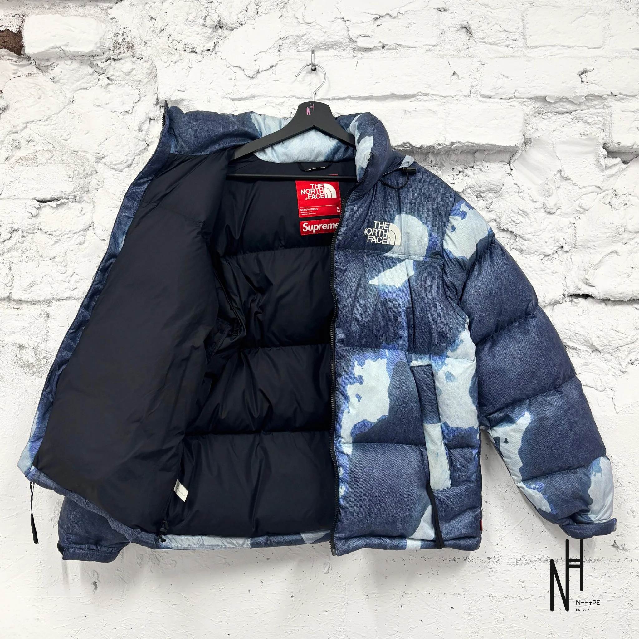 Supreme The North Face Bleached Denim Print Nuptse Jacket Indigo - Image 3