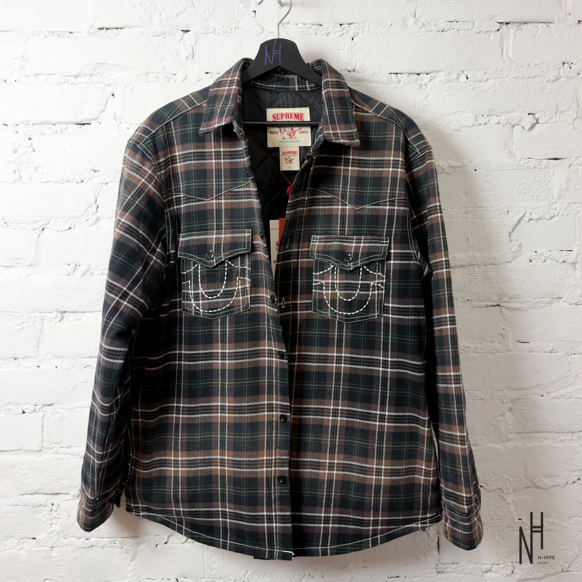 Supreme True Religion Quilted Lined Plaid Flannel Shirt Black
