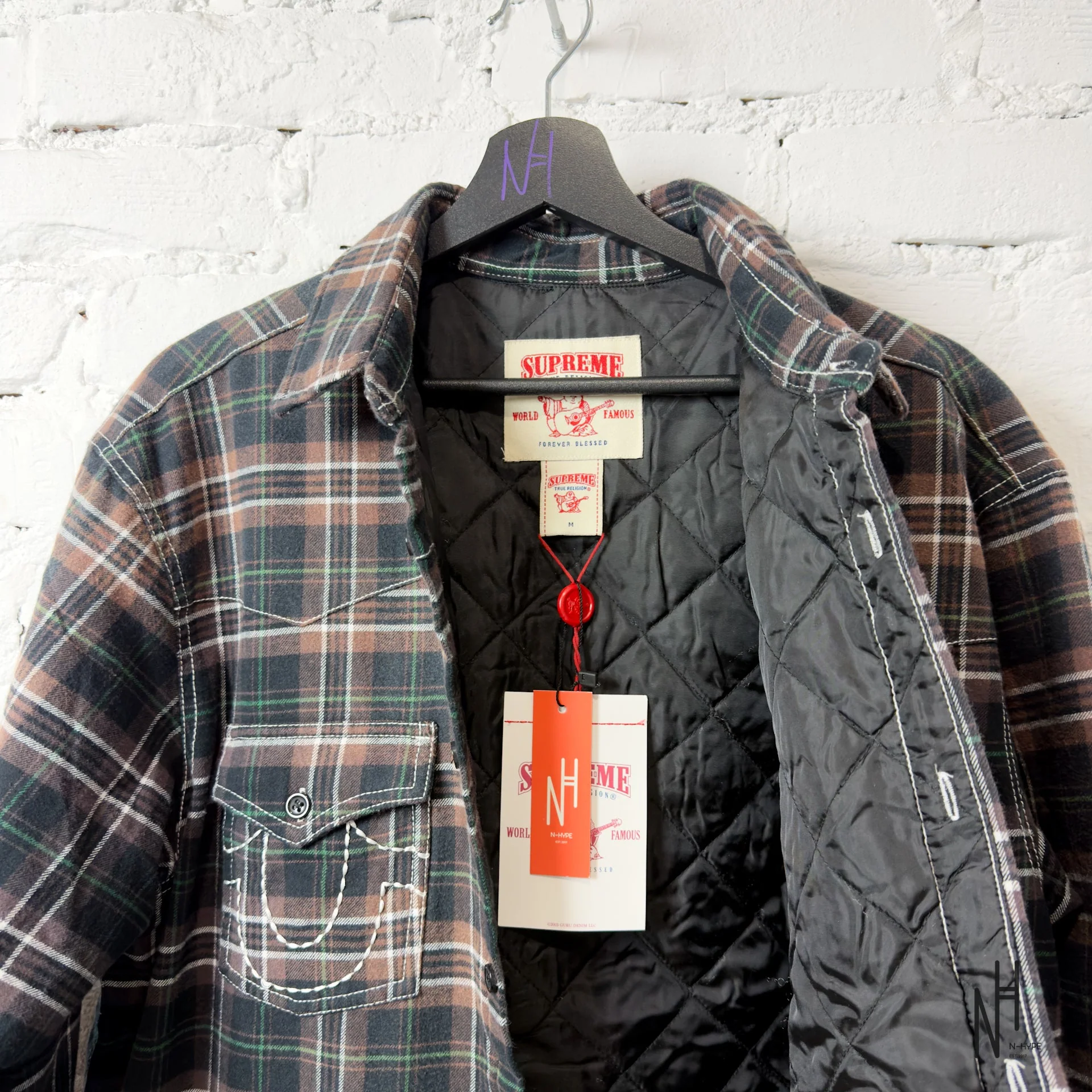 Supreme True Religion Quilted Lined Plaid Flannel Shirt Black - Image 2