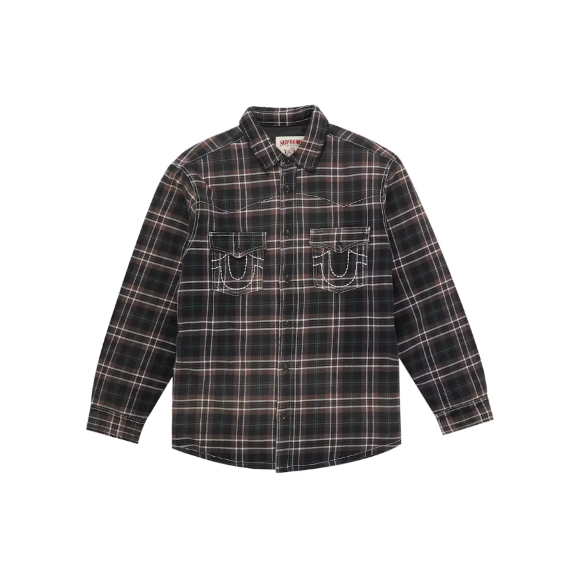 Supreme True Religion Quilted Lined Plaid Flannel Shirt Black - Image 4