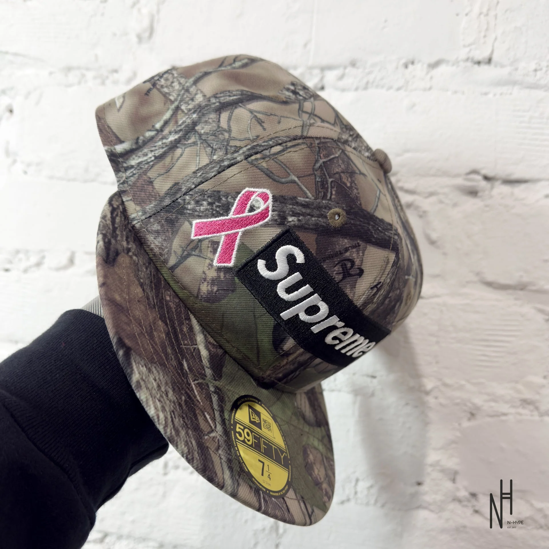 Supreme x New Era Breast Cancer Awareness Box Logo Fitted Hat Woodland Camo - Image 3