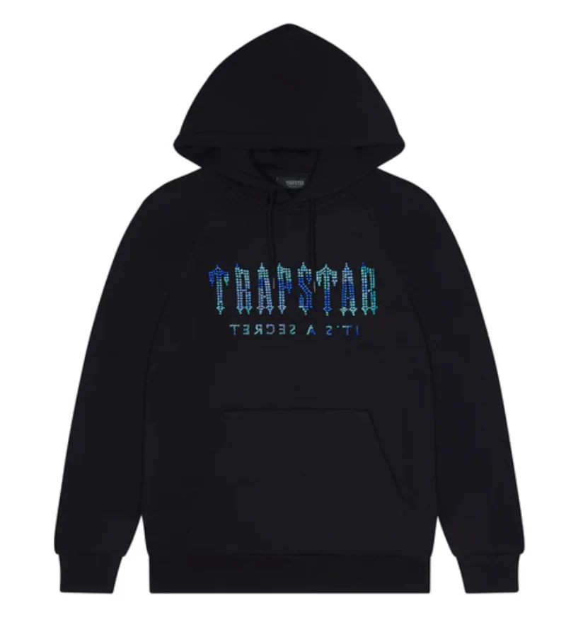 Trapstar Decoded Camo Crystal Hoodie Black Blue