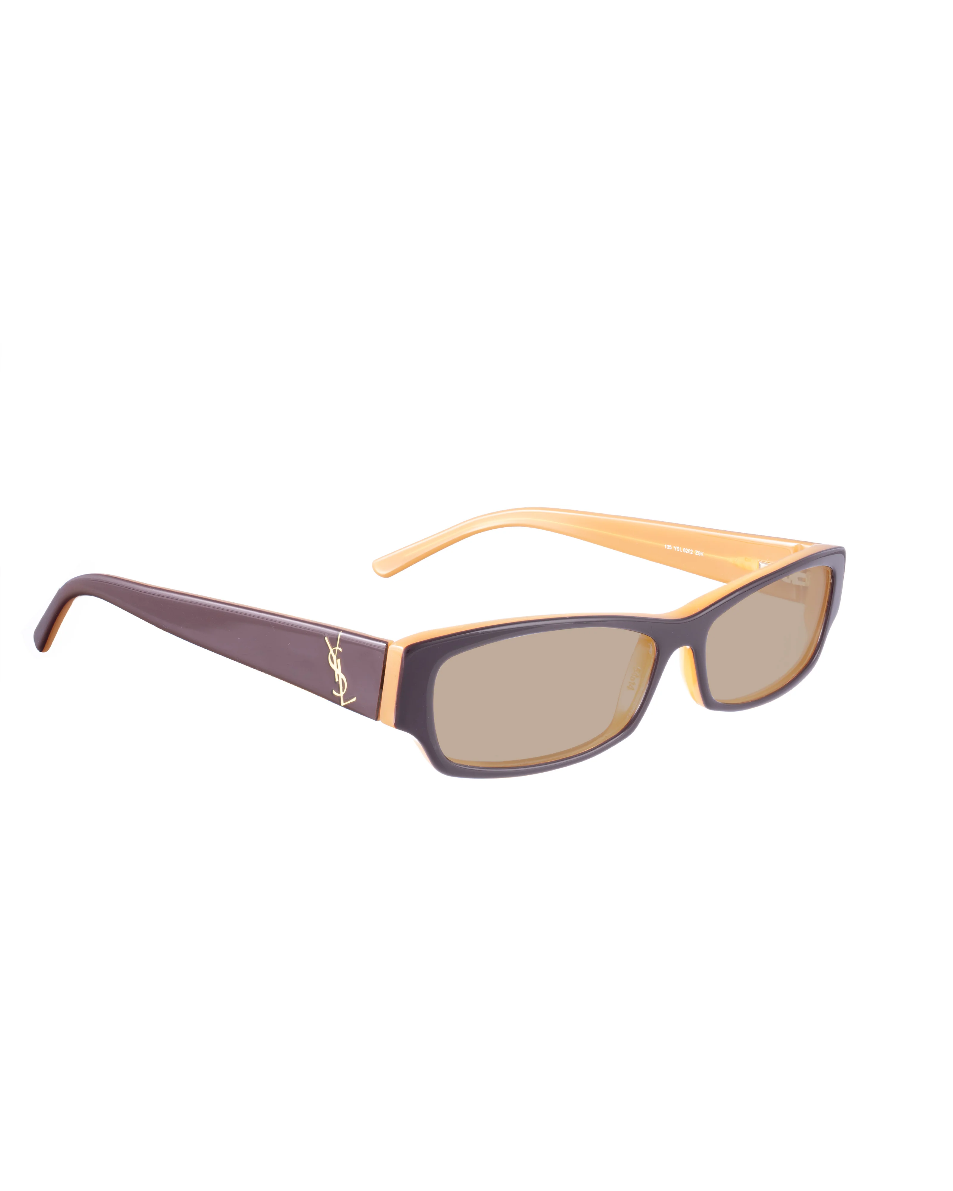 Yves Saint Laurent 00s Beige and Black Sunglasses with Gold Logo with Brown Lenses - Image 3