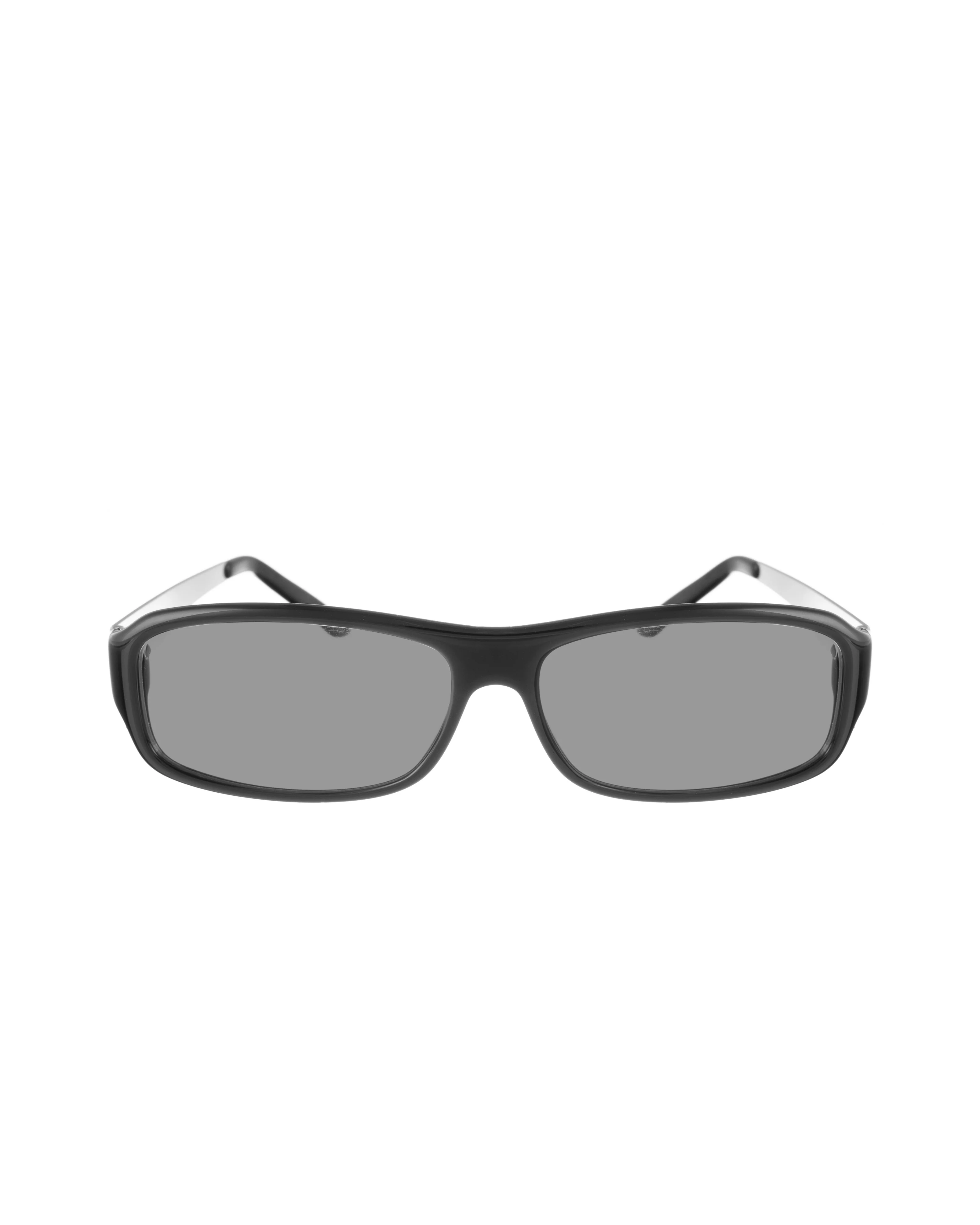 Yves Saint Laurent 00s Black and Silver Rectangular Sunglasses with Black Lenses - Image 2