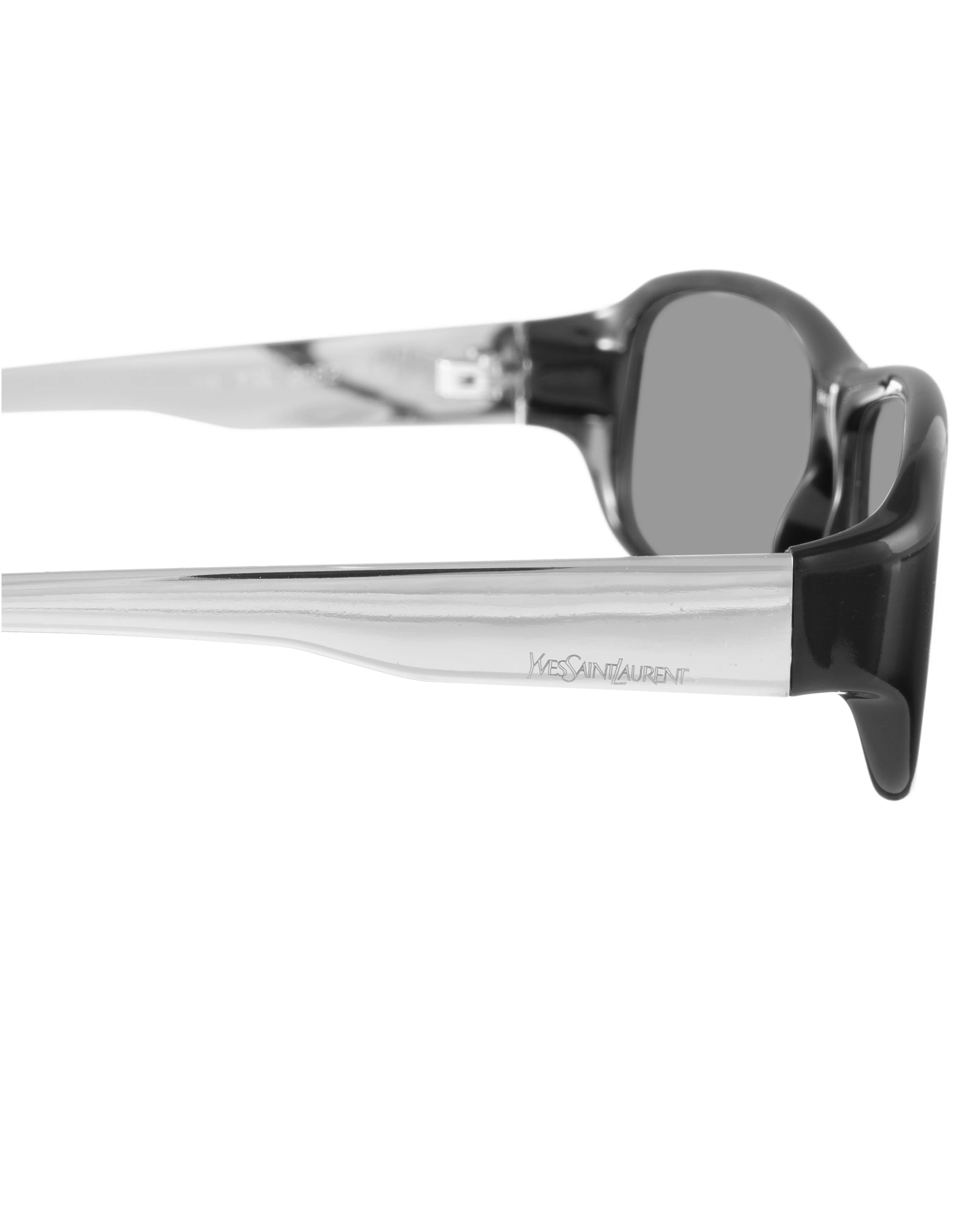 Yves Saint Laurent 00s Black and Silver Rectangular Sunglasses with Black Lenses - Image 3