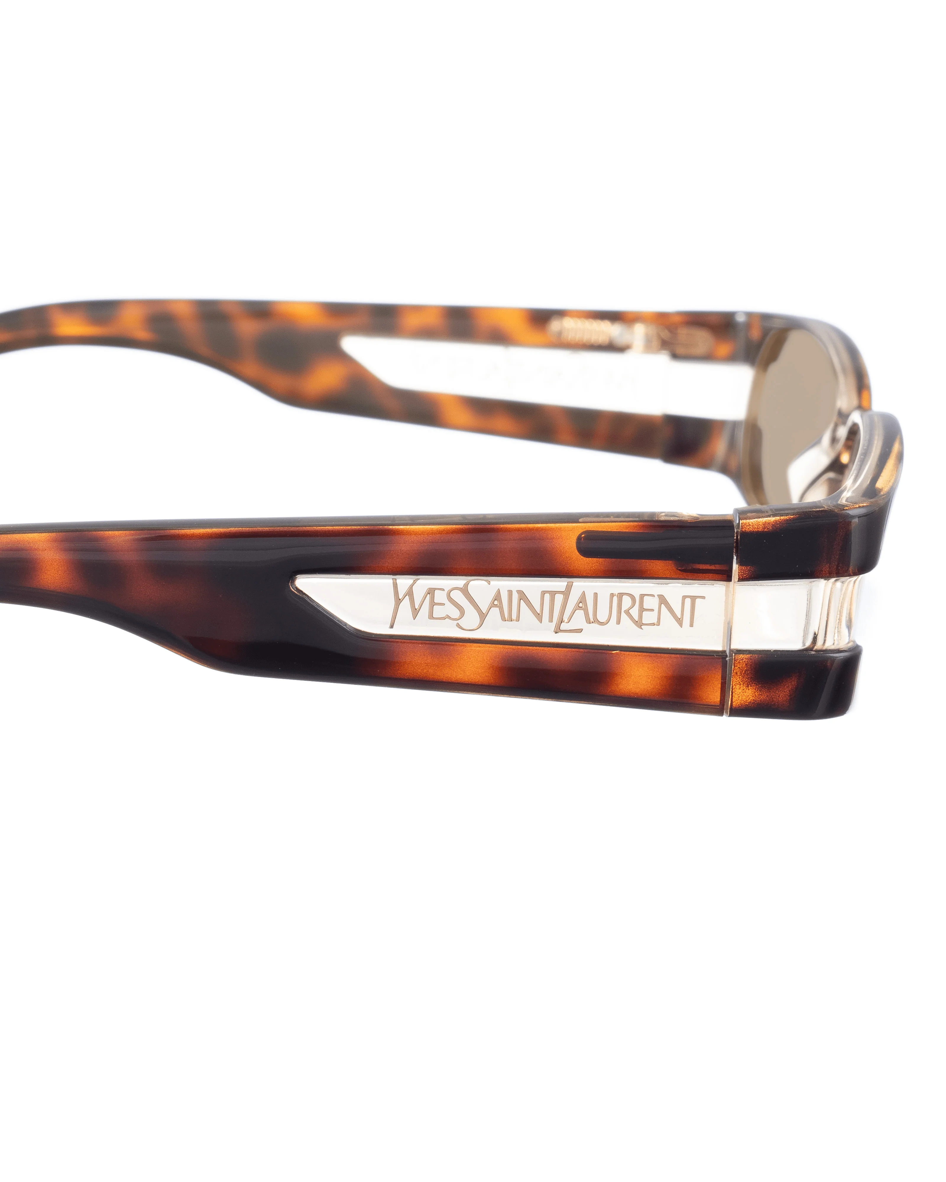 Yves Saint Laurent 00s Brown Havana and Clear Sunglasses with Brown Lenses - Image 3